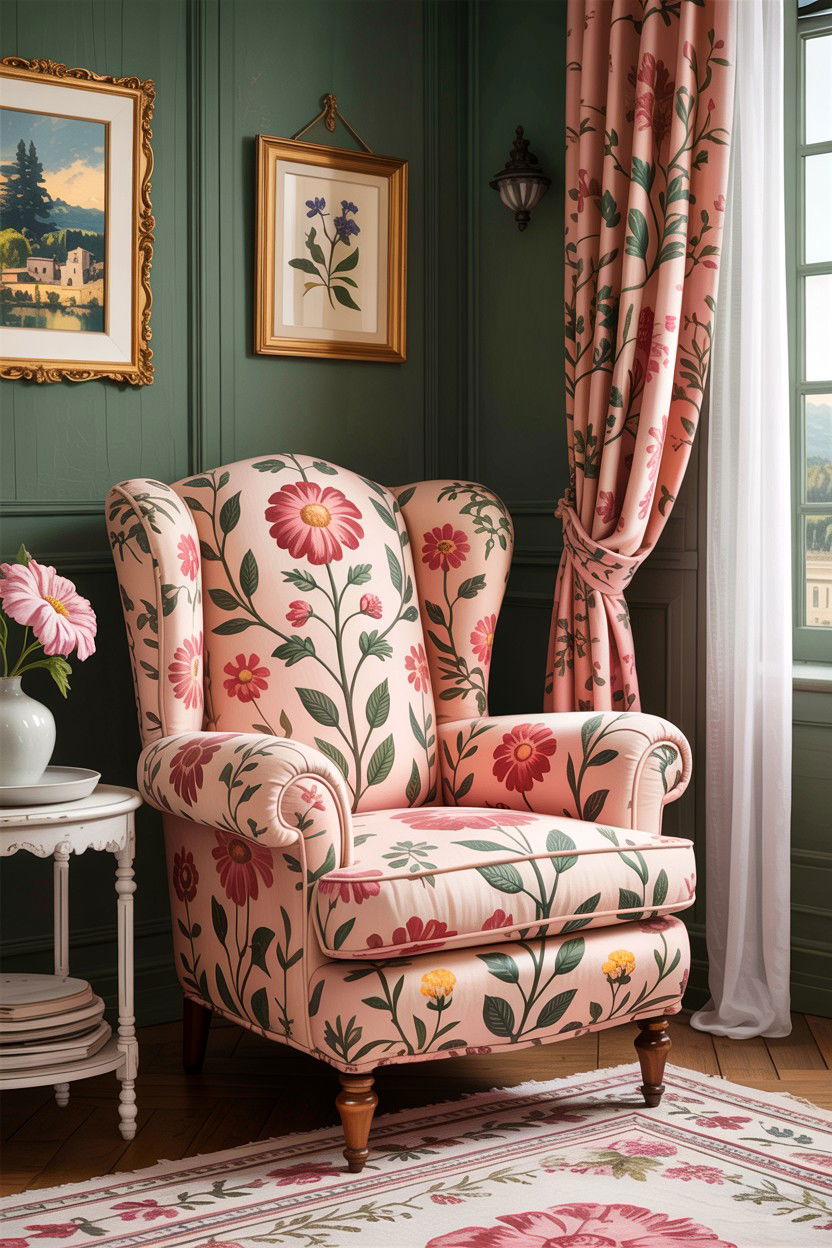 Floral print armchair - 30 living room Provence furniture ideas