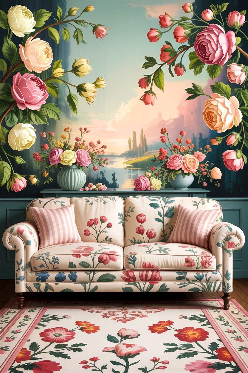 Floral print country living room - 30 living room country furniture ideas