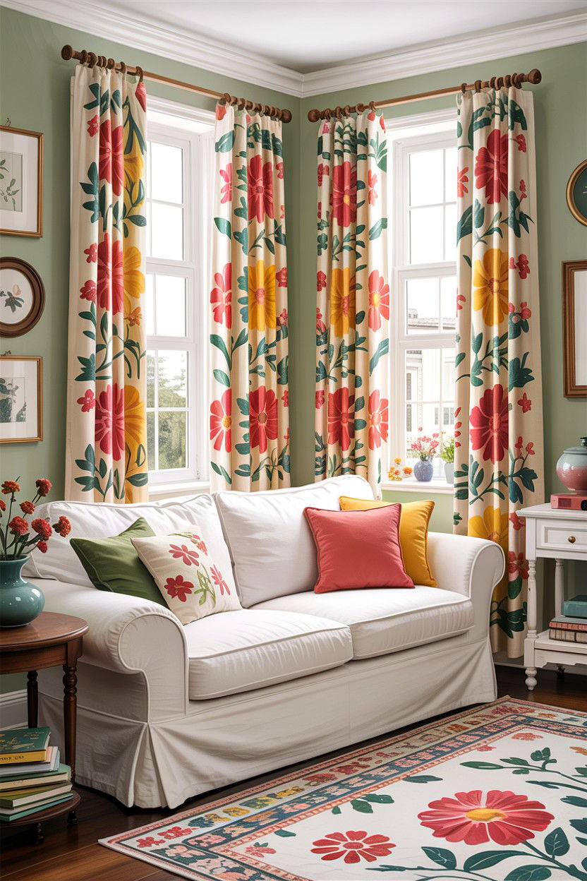 Floral print curtains - 30 living room curtains