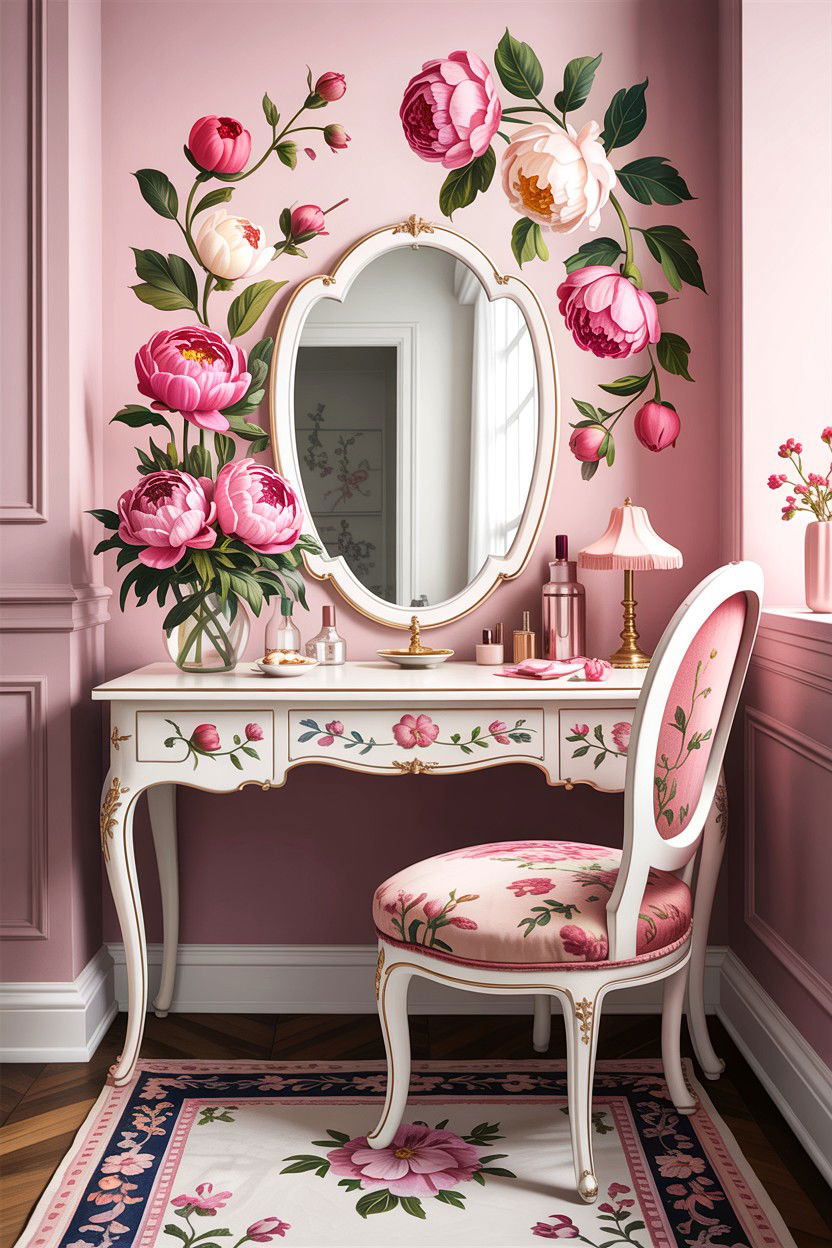Floral vintage vanity decor - 30 bedroom vintage vanity ideas