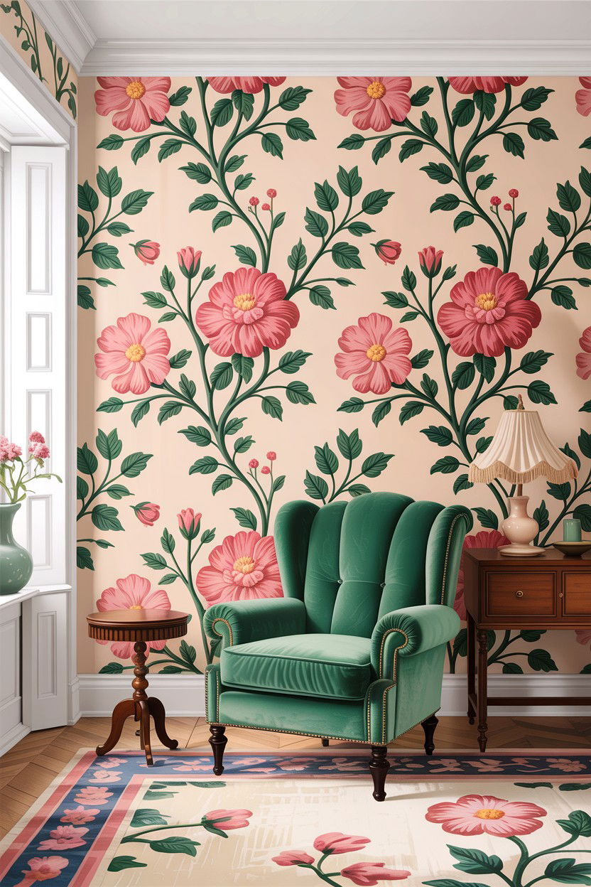 Floral wallpaper - 30 grandmillennial living room ideas