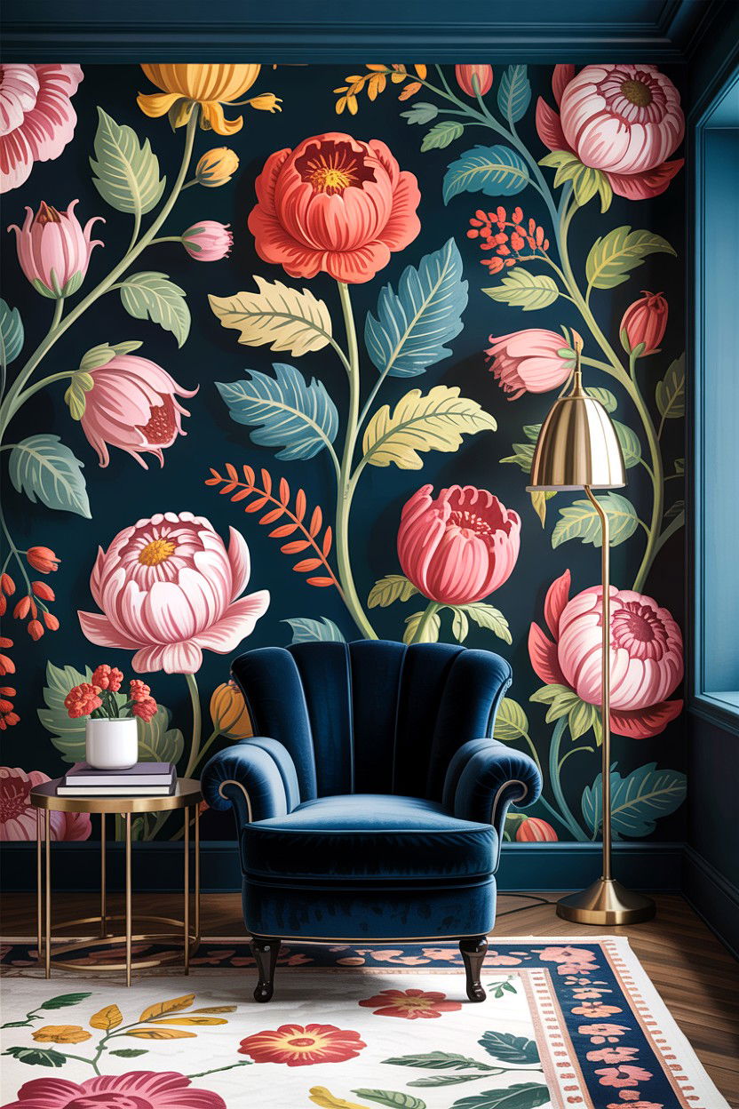 Floral wallpaper - 30 living room accent wall ideas