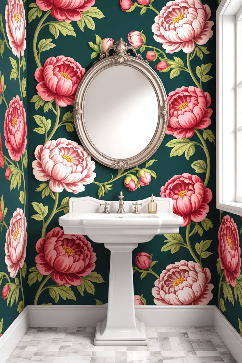 Floral wallpaper bathroom - 30 bathroom accent wall ideas
