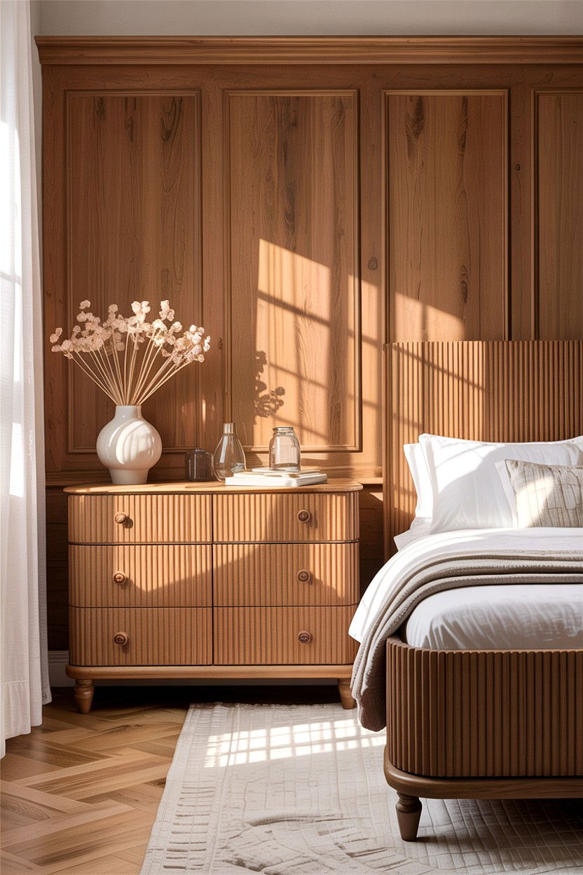 Fluted Wood Panel Bedroom - 30 layered texture bedroom ideas