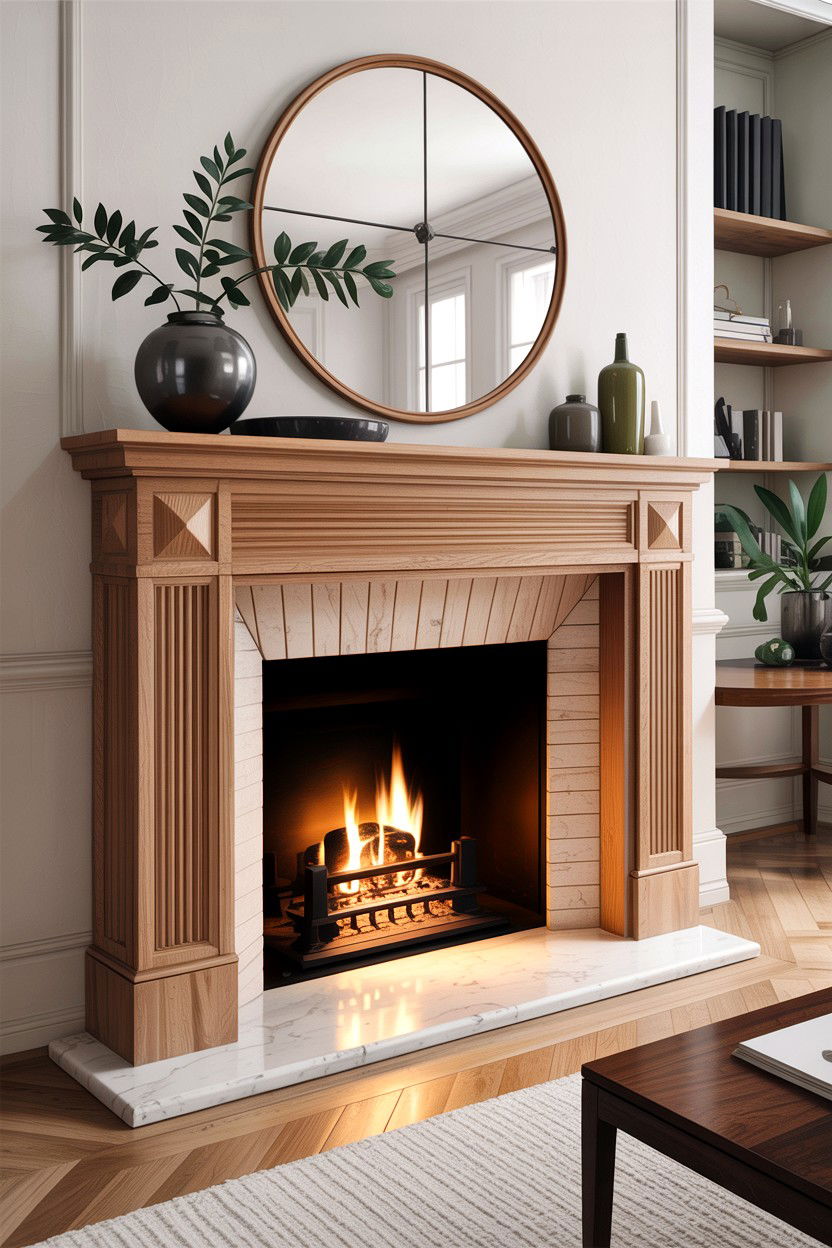 Fluted Wood Surround - 30 living room fireplace surround ideas