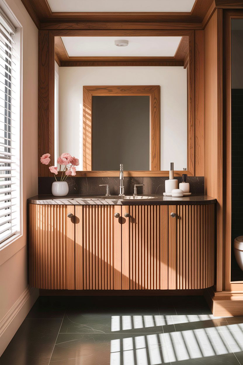 Fluted Wood Vanity - 30 high-end bathroom ideas