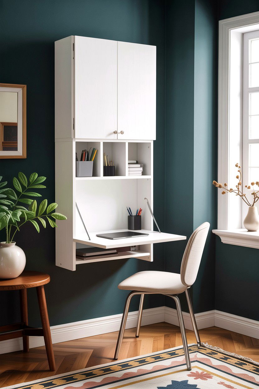 Fold Down Wall Desk Storage - 30 small dining room space storage ideas