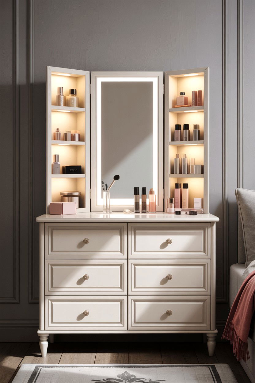 Fold down vanity mirror - 30 bedroom vanity ideas