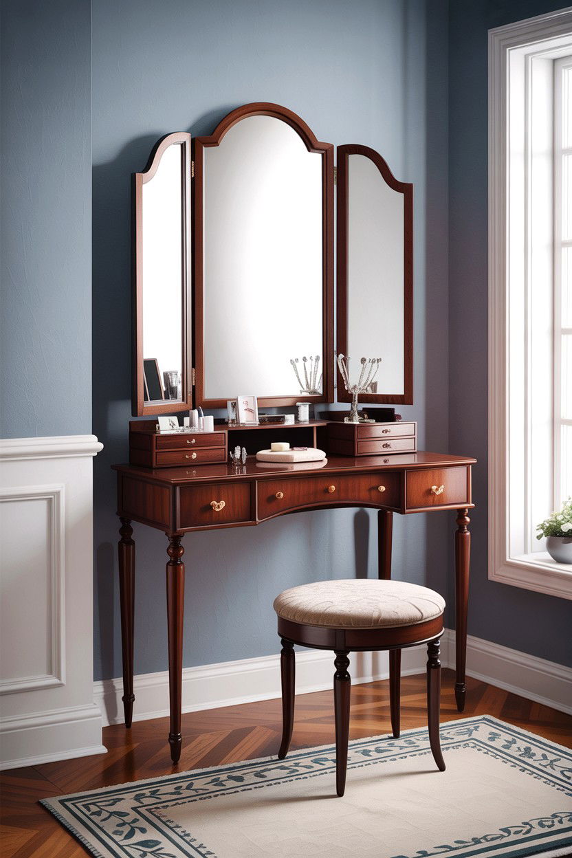 Folding Mirror Vanity - 30 bedroom corner vanity ideas