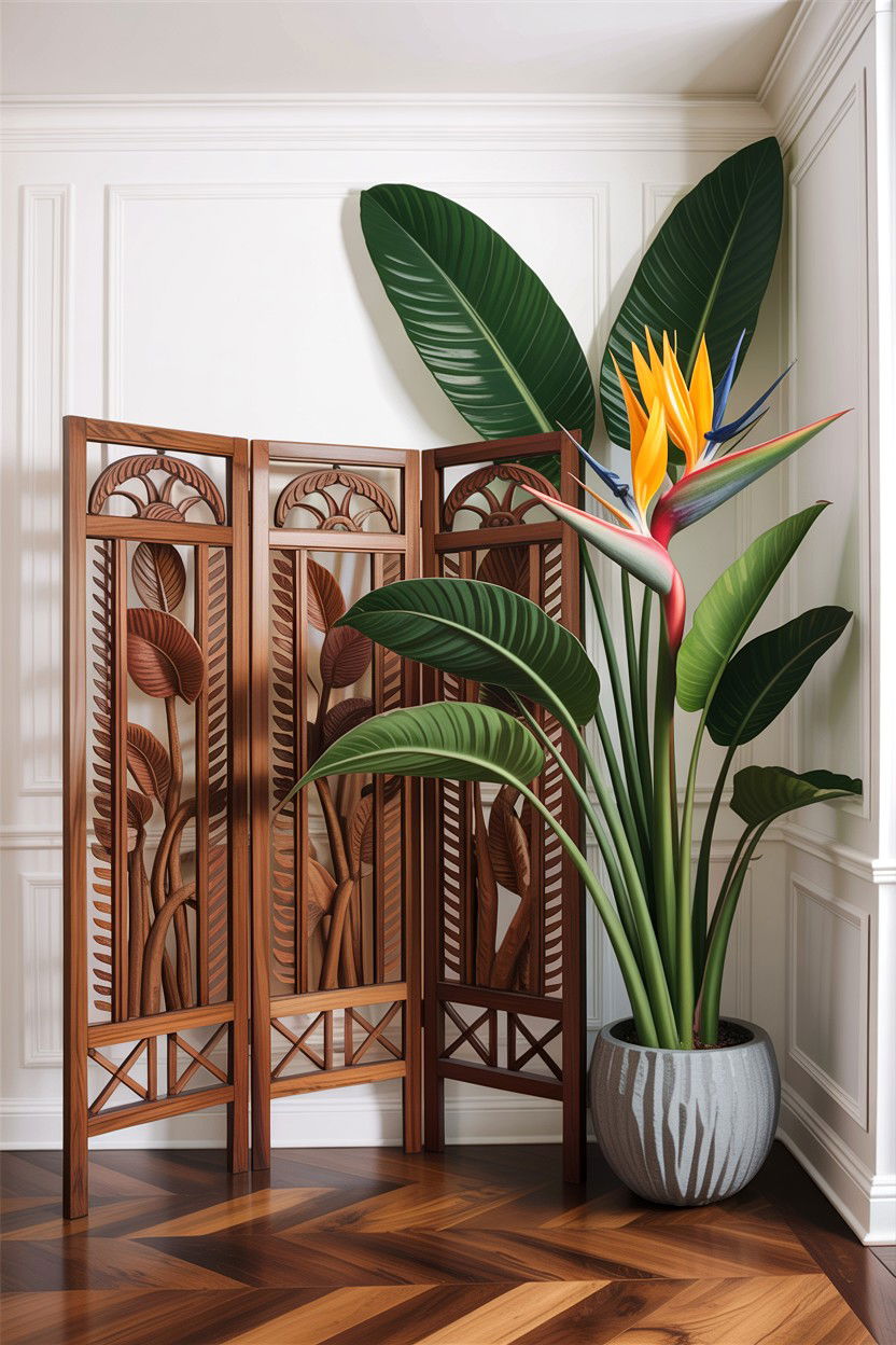 Folding Screen And Tropical Plants - 30 British colonial bedroom ideas