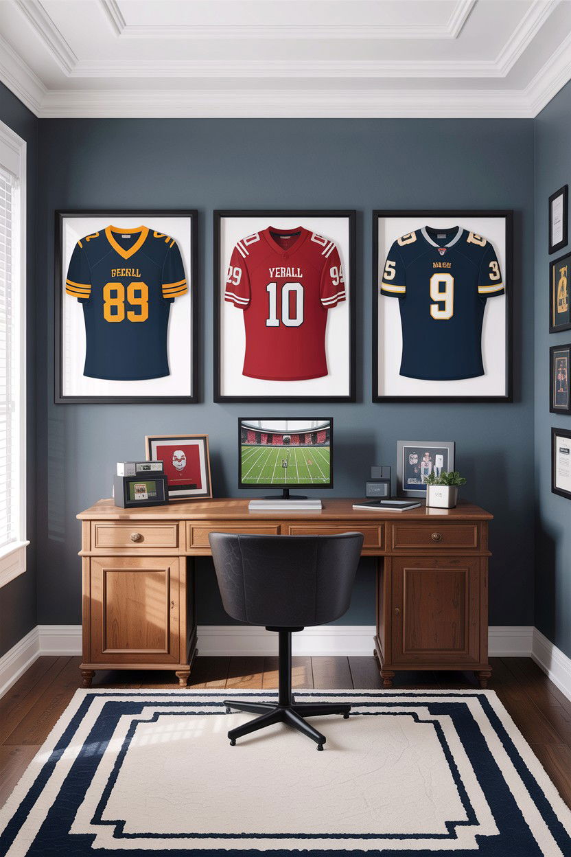 Football jersey display - 30 football bedroom ideas