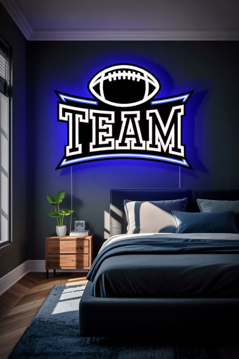 Football neon sign - 30 football bedroom ideas