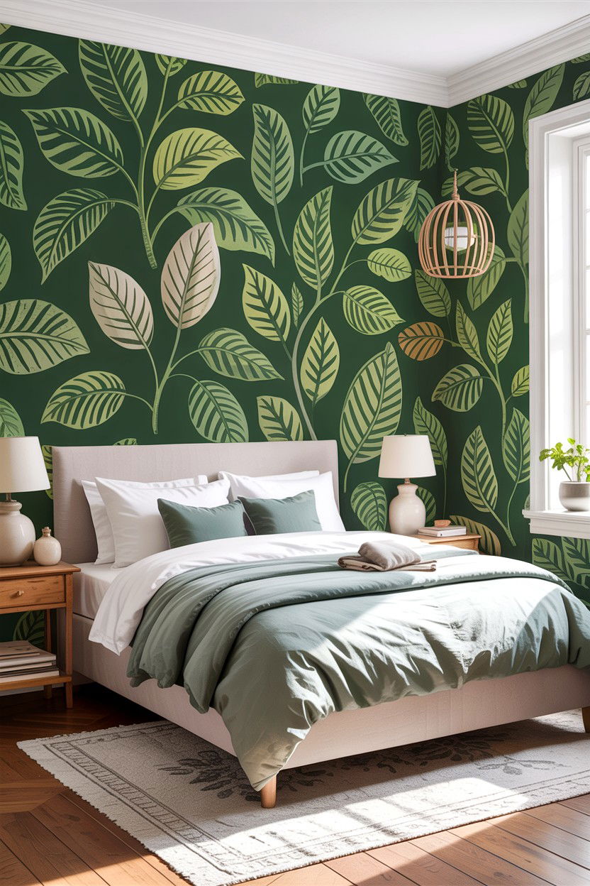 Forest Green Botanical Wallpaper - 30 forest green bedroom ideas