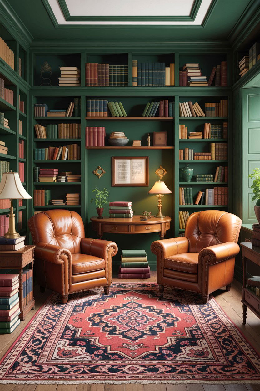 Forest Green Library Living Room - 30 traditional green living room ideas
