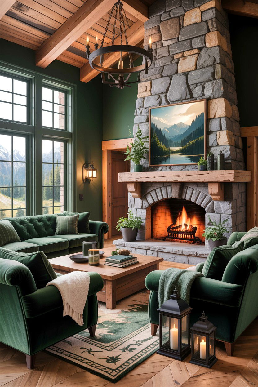 Forest Green Living Room - 30 rustic green living room ideas