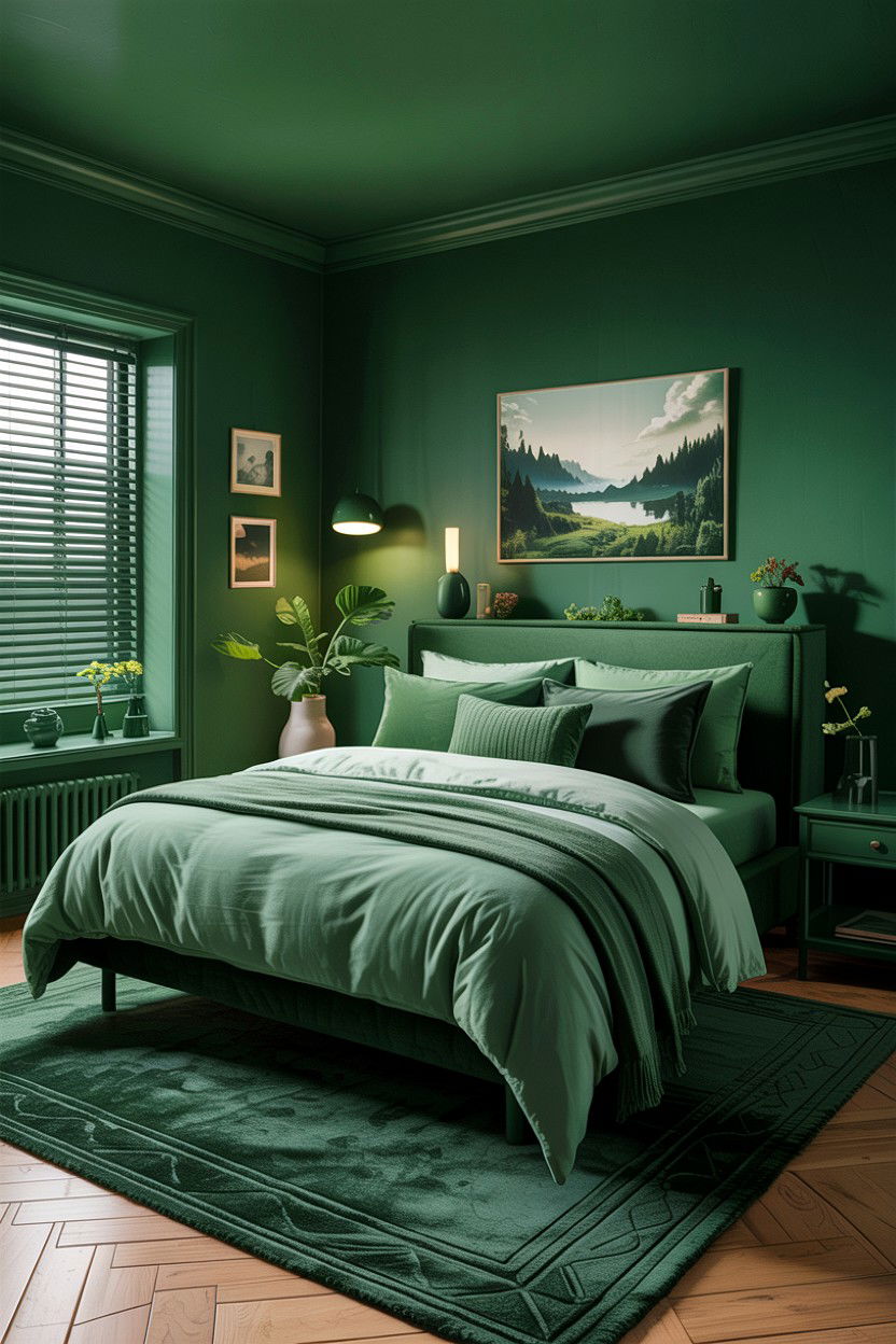 Forest Green Monochromatic Room - 30 forest green bedroom ideas