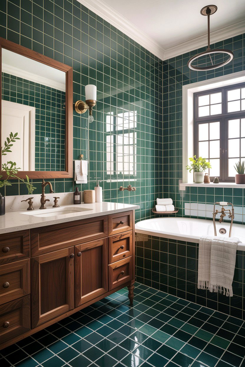 Forest Green Tile Black Grout - 30 contrasting grout bathroom ideas