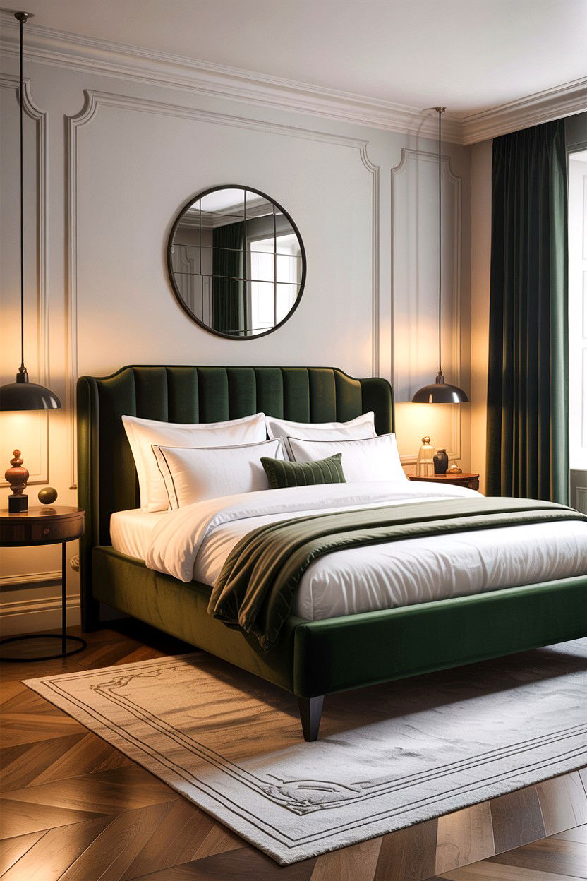 Forest Green Velvet Bed - 30 scandinavian green bedroom ideas