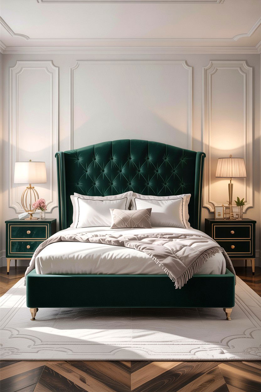 Forest Green Velvet Headboard - 30 forest bedroom ideas