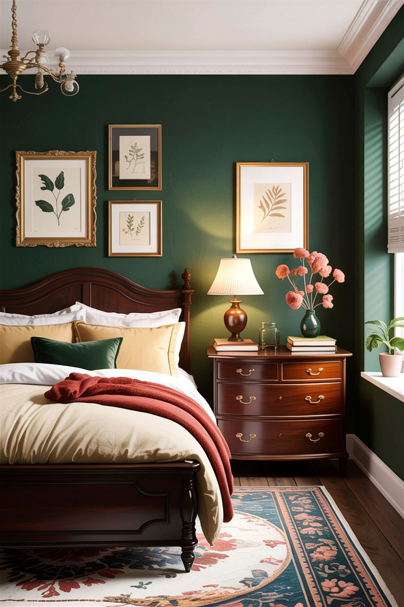 Forest Green Walls - 30 dark academia bedroom ideas