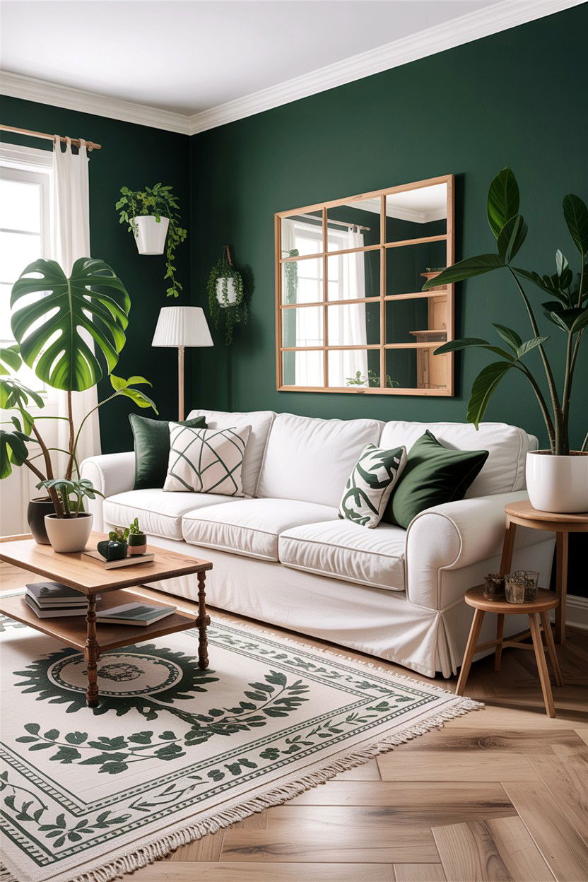 Forest Green White Living Room - 30 green and white living room ideas