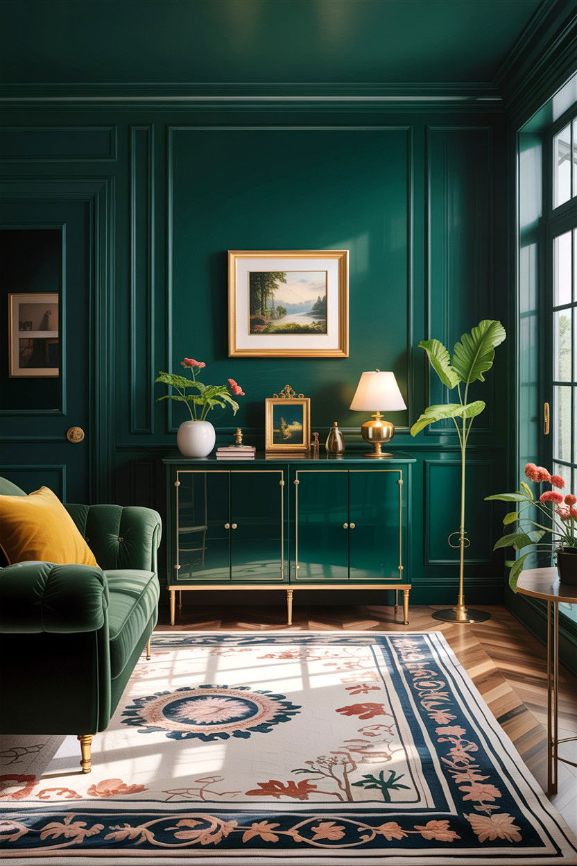 Forest green and brass fixtures - 30 forest green living room ideas