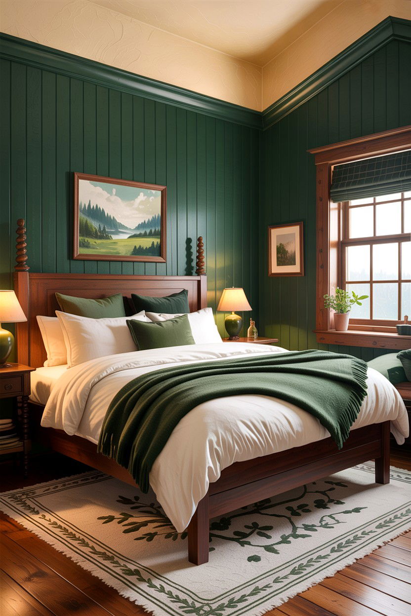 Forest green and cream bedroom - 30 bedroom two tone walls