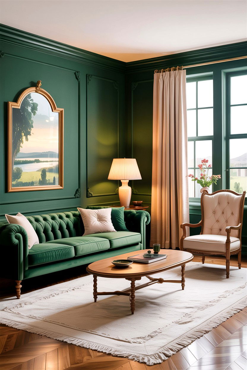 Forest green and cream contrast - 30 forest green living room ideas