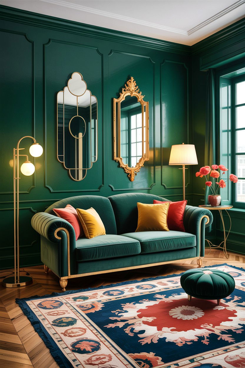 Forest green and gold palette - 30 forest green living room ideas