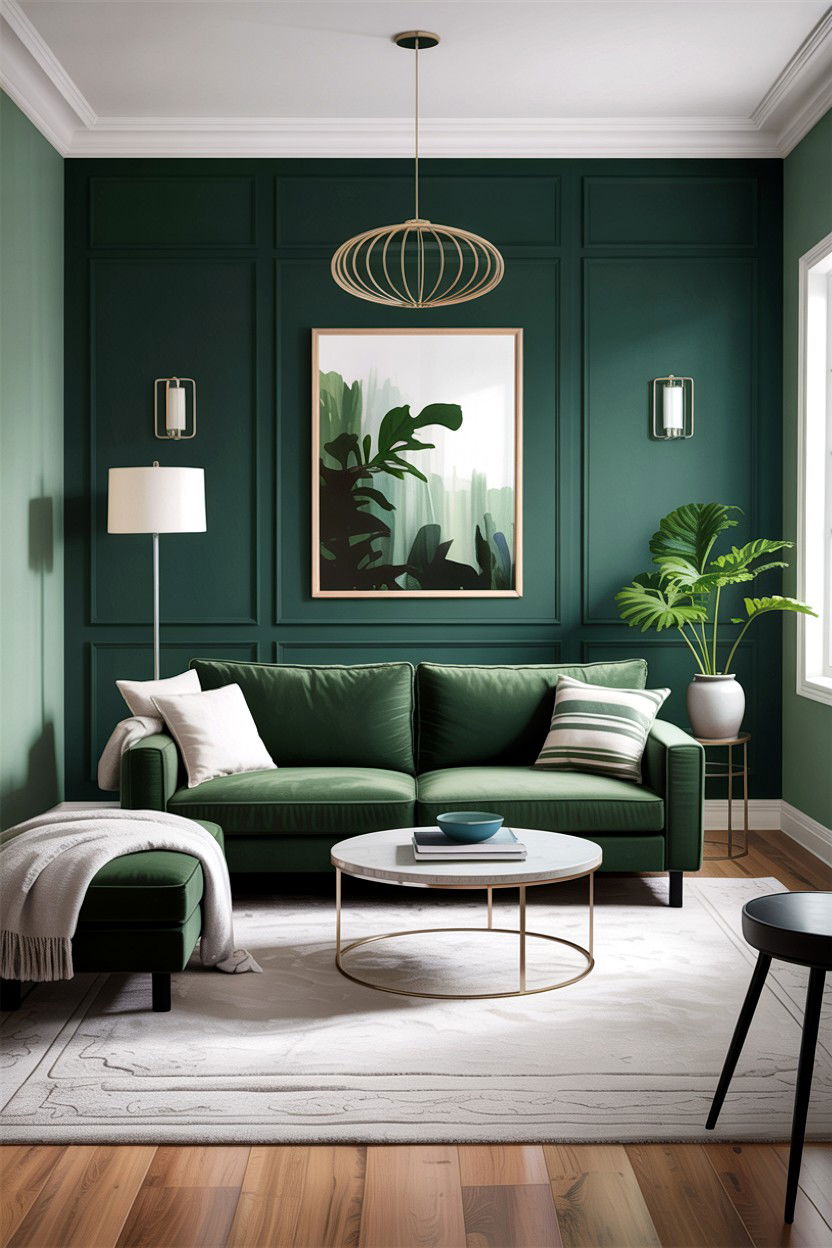 Forest green and gray palette - 30 forest green living room ideas