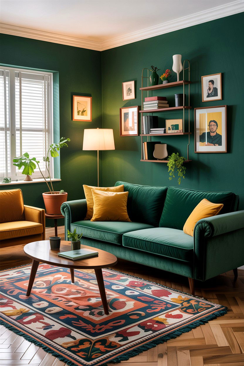 Forest green and mustard yellow - 30 forest green living room ideas