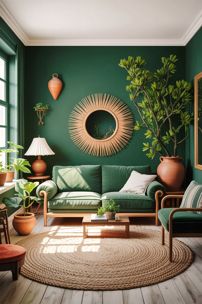 Forest green and terracotta - 30 forest green living room ideas