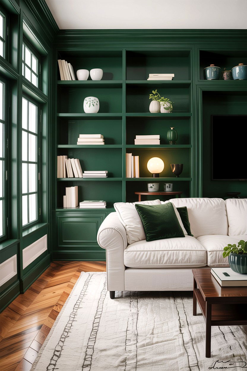Forest green and white contrast - 30 forest green living room ideas
