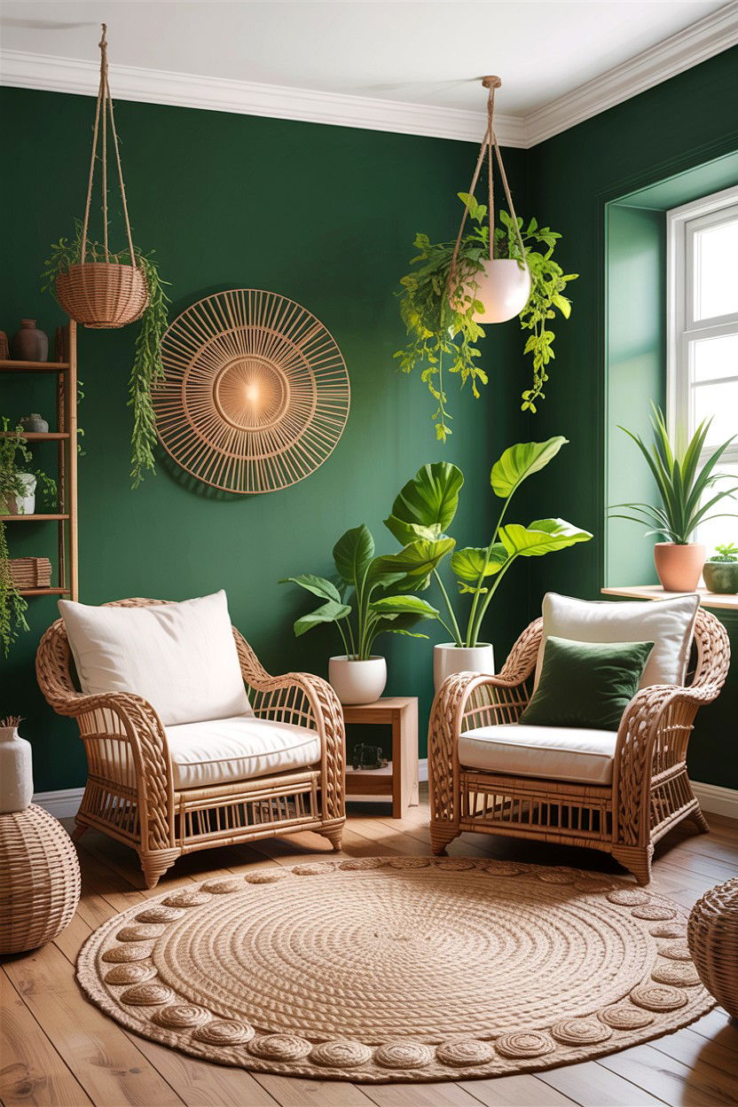Forest green and wicker furniture - 30 forest green living room ideas