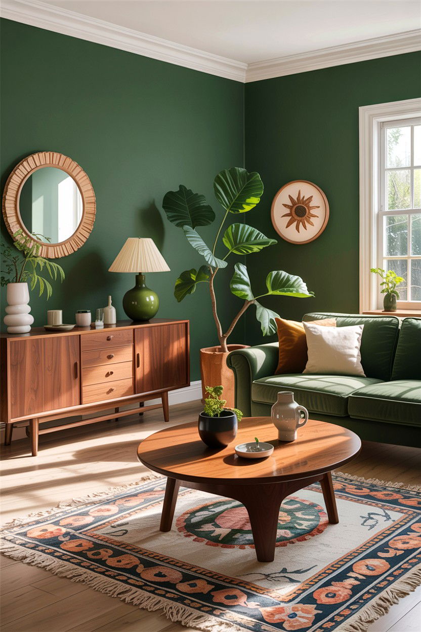 Forest green and wood furniture - 30 forest green living room ideas