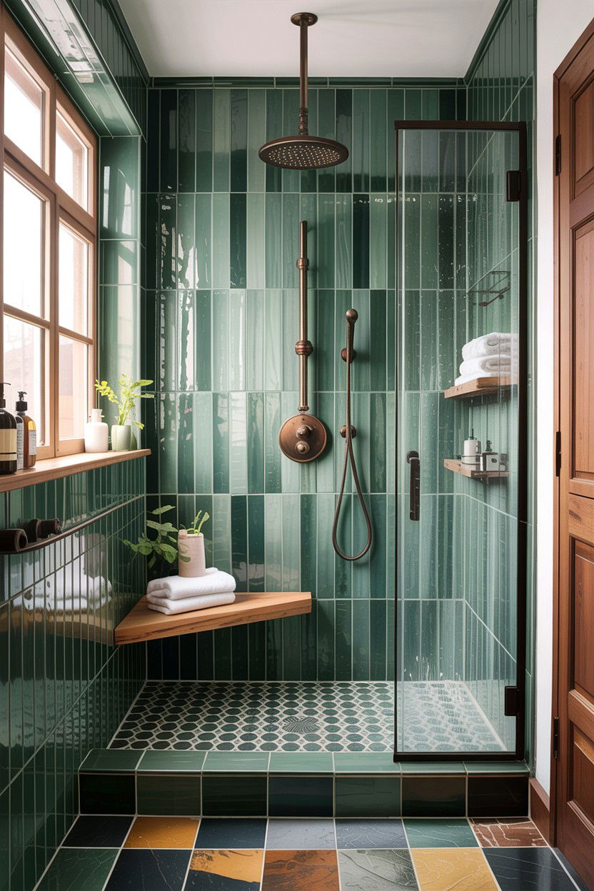Forest green bathroom shower - 30 jewel tone bathroom ideas