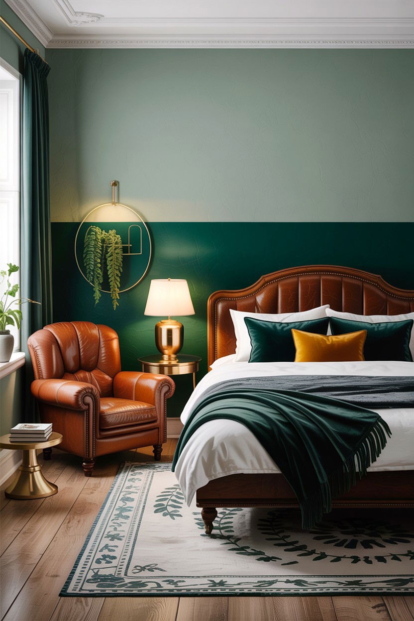 Forest green half wall bedroom - 30 bedroom half painted walls