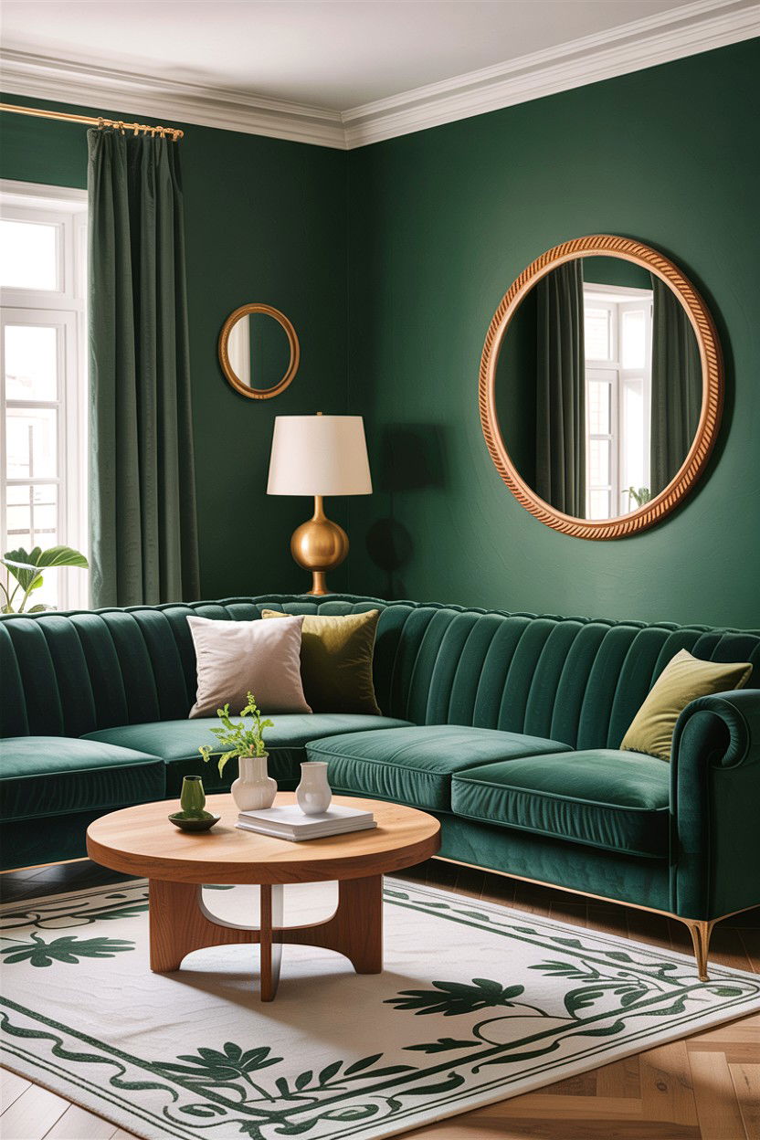 Forest green velvet sofa living room - 30 forest living room ideas