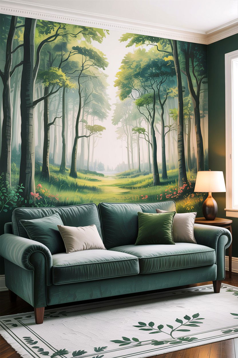 Forest mural living room - 30 forest living room ideas