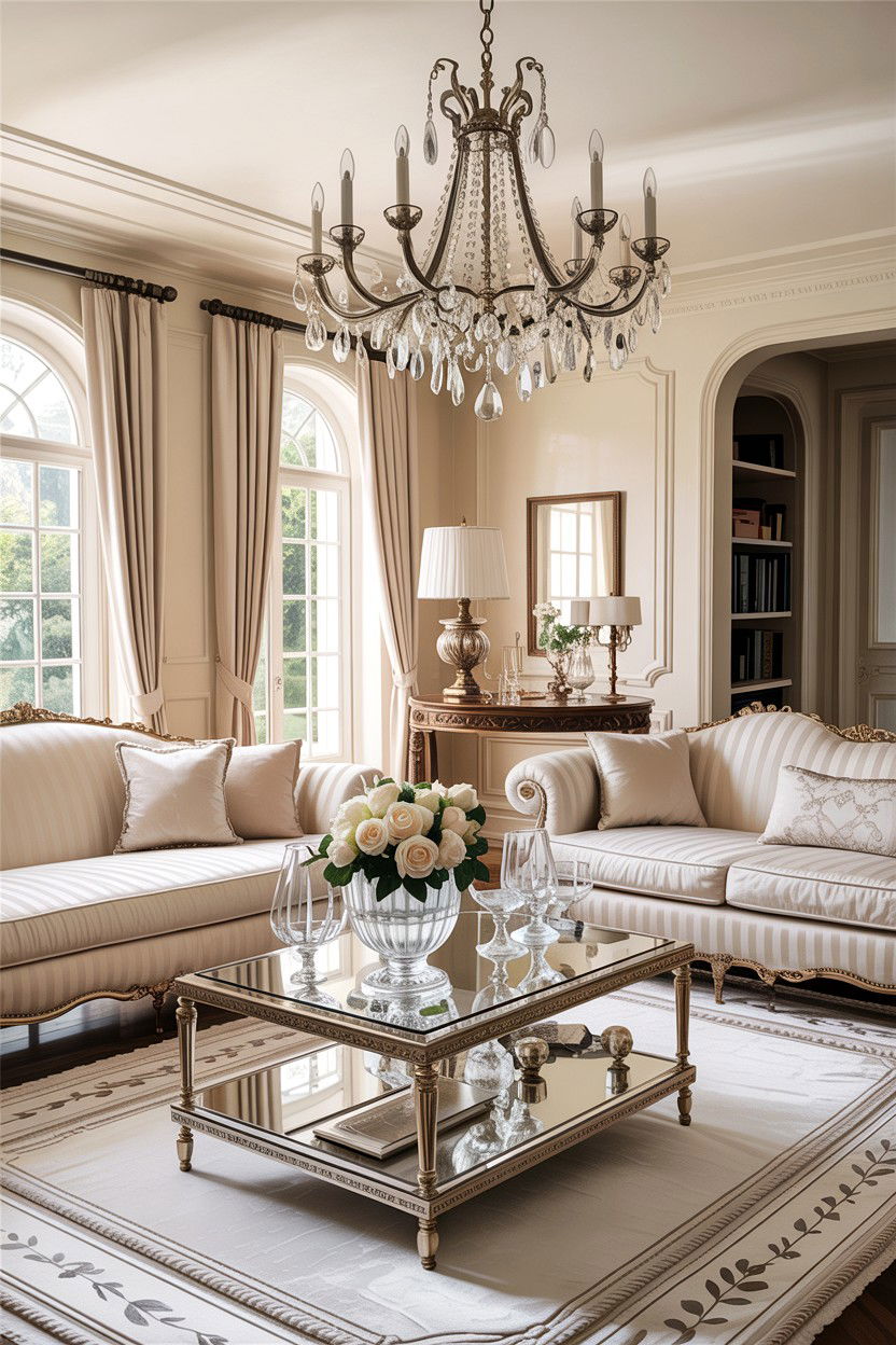 Formal cream living room with chandelier - 30 traditional cream living room ideas