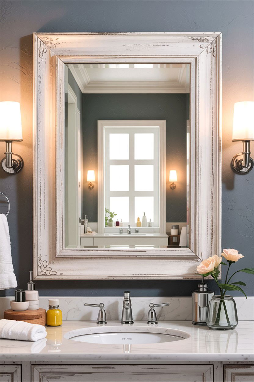 Framed Bathroom Mirror - 30 DIY bathroom decor ideas
