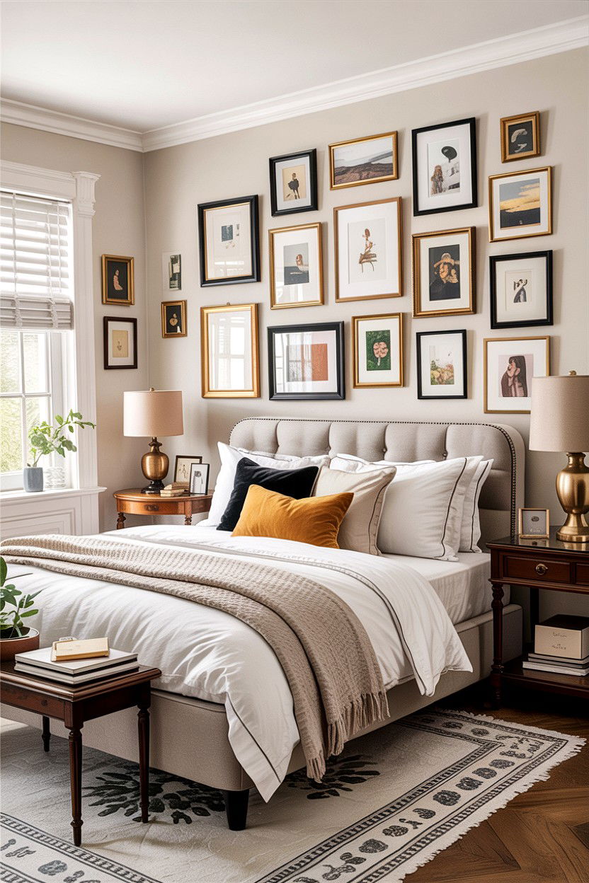 Framed Gallery Wall - 30 cheap bedroom ideas