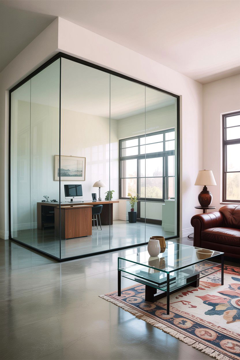 Frameless Glass Room Divider - 30 living room glass furniture ideas