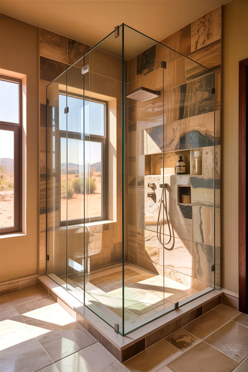 Frameless Glass Walk In Shower - 30 desert bathroom ideas