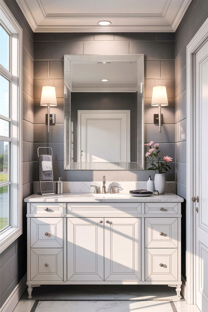 Frameless Mirror With Etched Border - 30 frameless bathroom mirror ideas