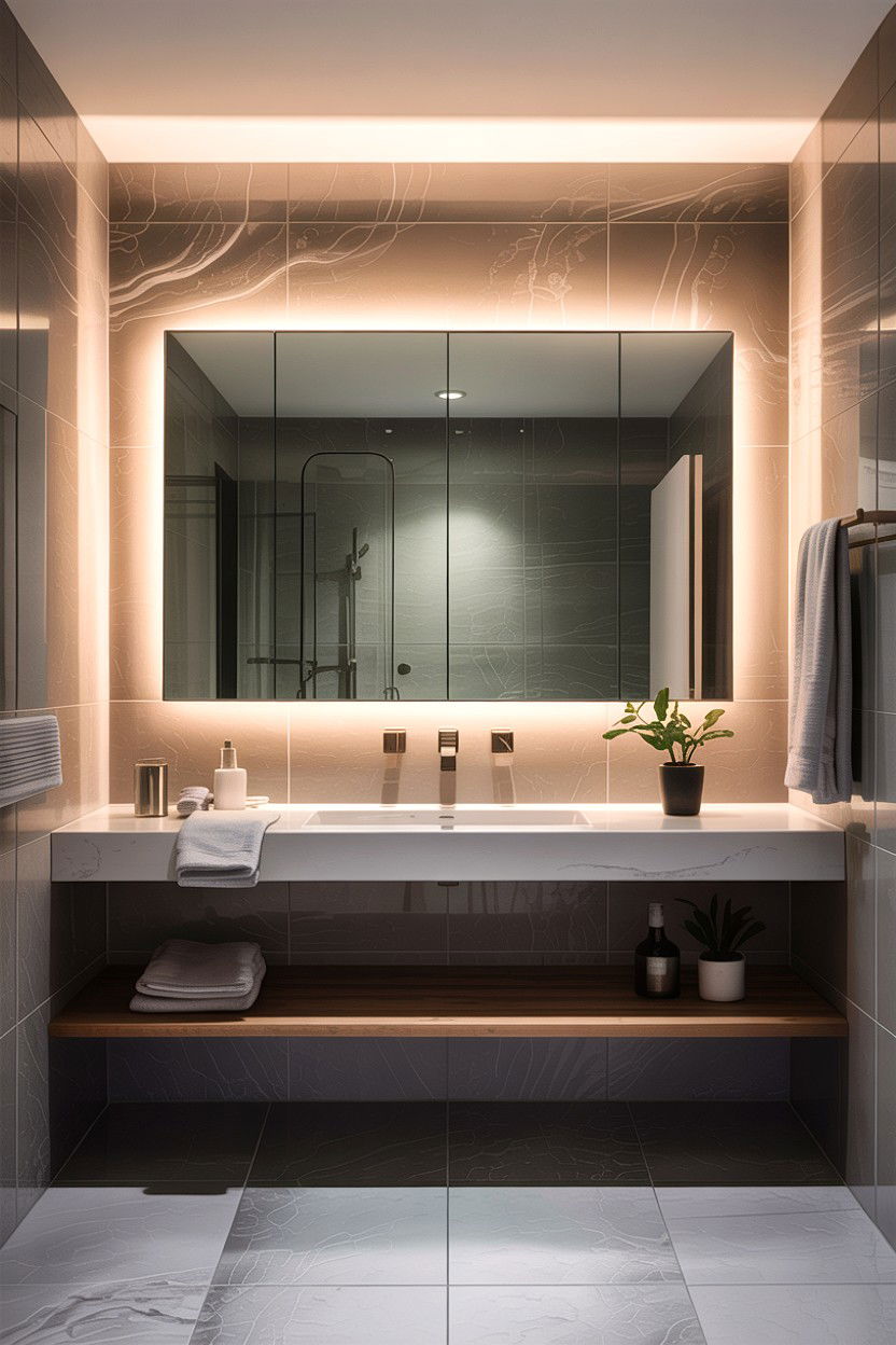Frameless backlit mirror - 30 backlit bathroom mirror ideas
