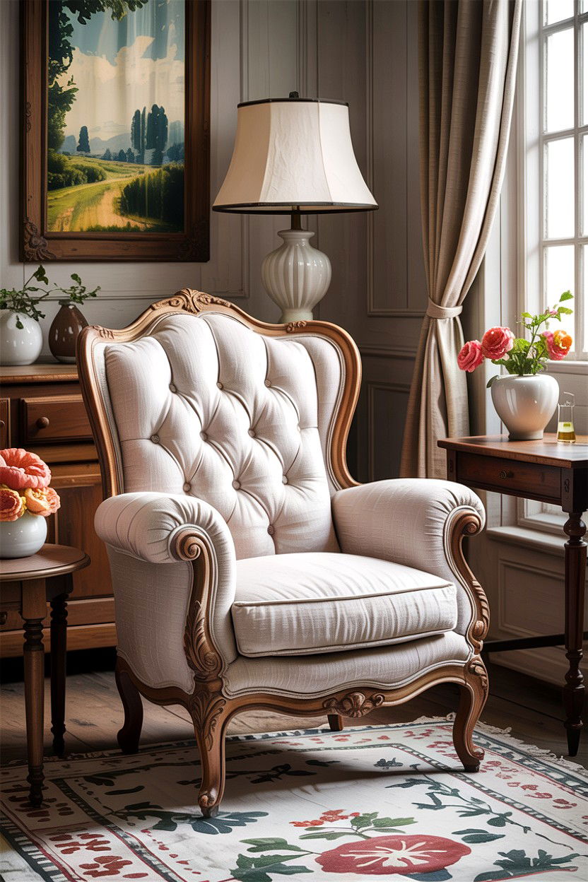 French Country Armchair - 30 living room farmhouse furniture ideas