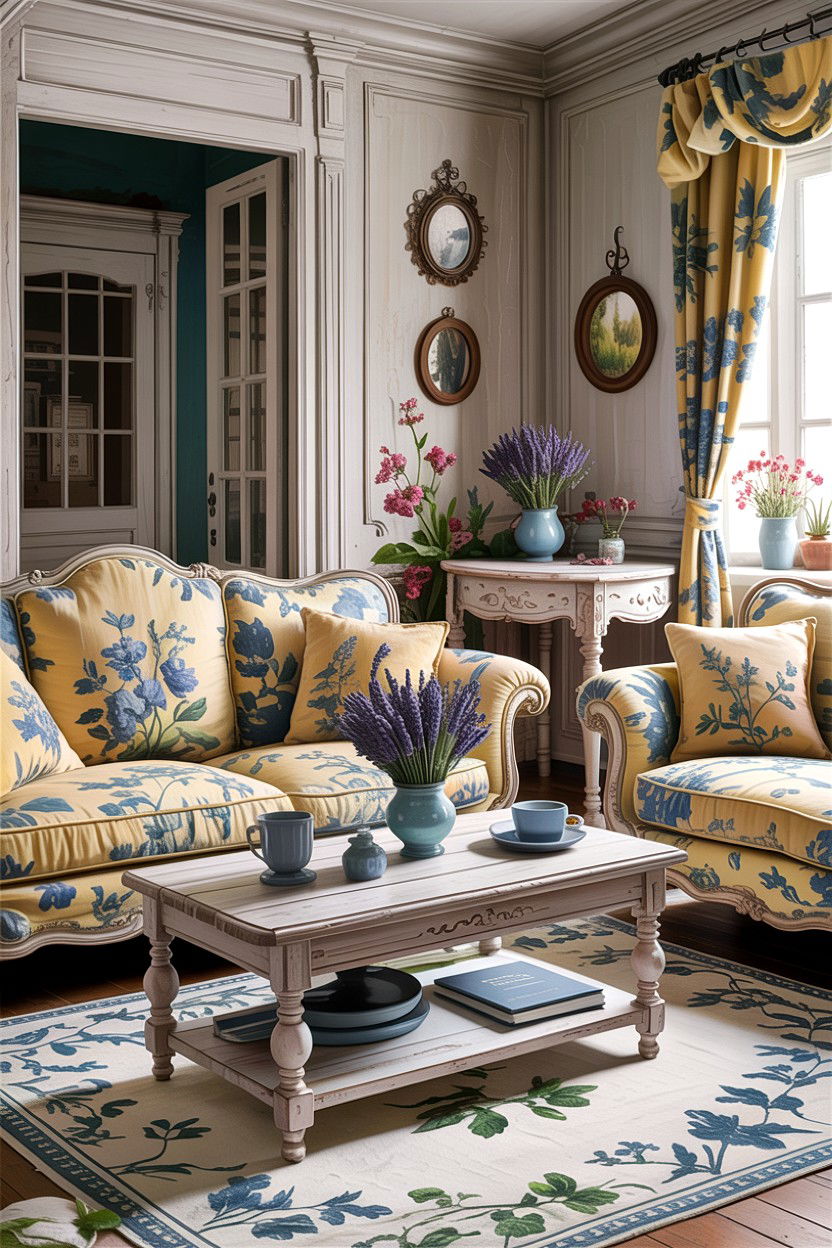 French Country Floral - 30 floral themed living room ideas