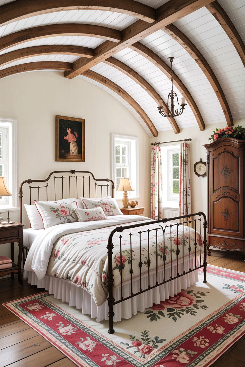 French Country Vaulted Ceiling - 30 bedroom vaulted ceiling ideas