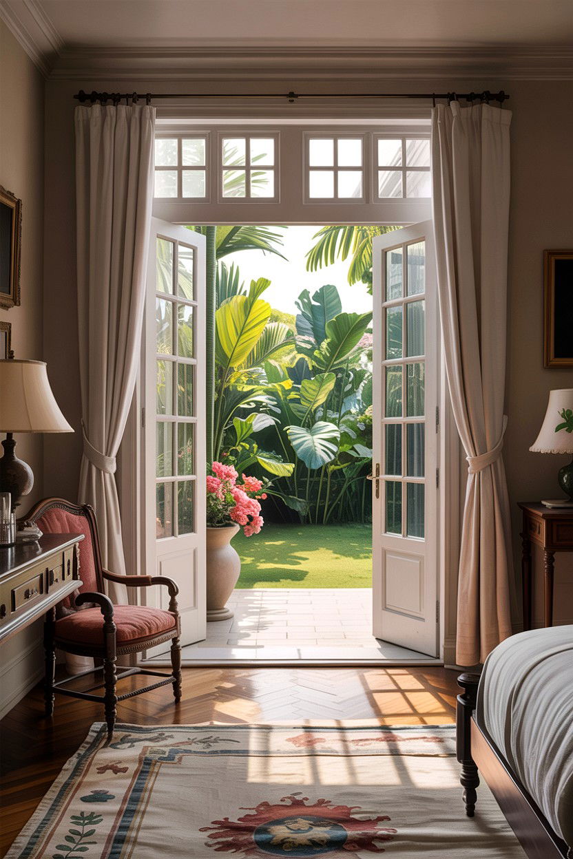 French Doors Opening To Garden - 30 British colonial bedroom ideas